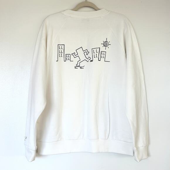 Agnès b. HOMME JOKO Artist Sweatshirt White Cityscape Skateboard Graphic 4 / XXL - Picture 1 of 12